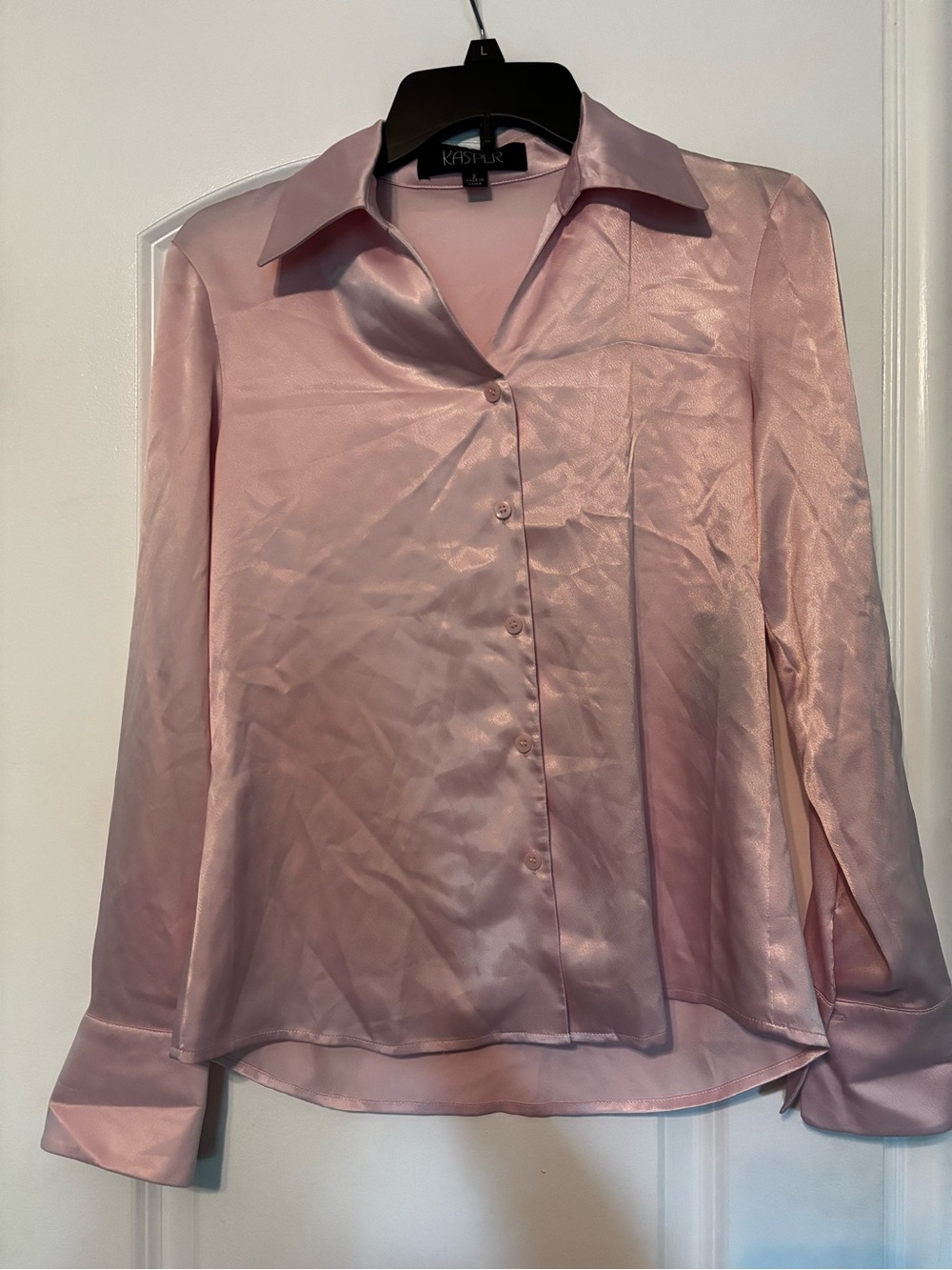 Kasper Light Pink Satin Button-Front Blouse Size 2